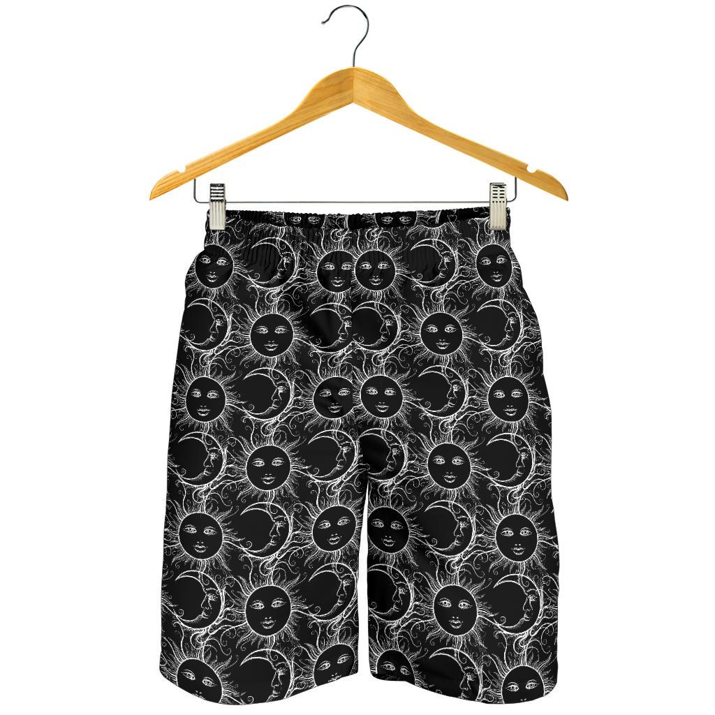 Sun Moon White Design Themed Print Mens Shorts-JTAMIGO.COM