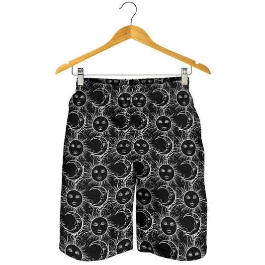 Sun Moon White Design Themed Print Mens Shorts-JTAMIGO.COM