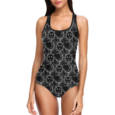 Sun Moon White Design Themed Print One Piece Swimsuit-JTAMIGO.COM