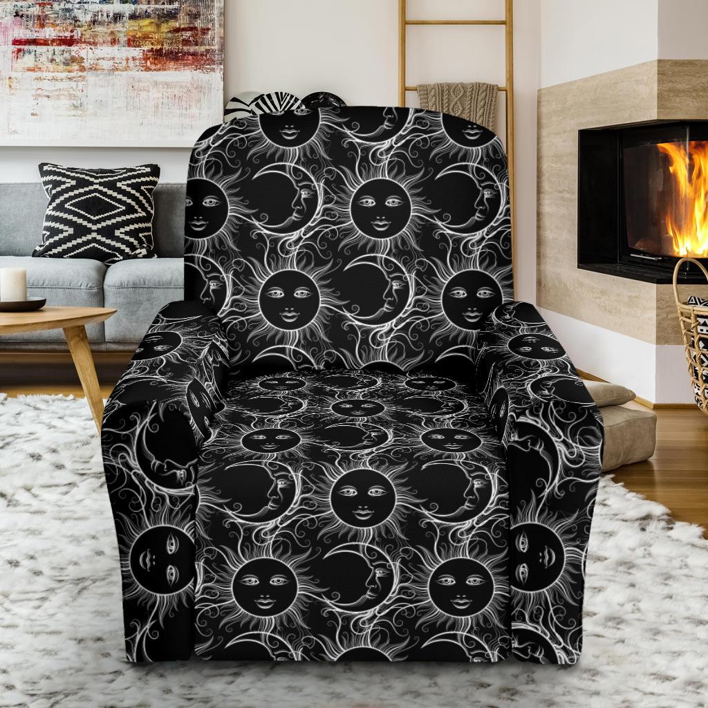 Sun Moon White Design Themed Print Single Sofa Slipcover -JTAMIGO.COM