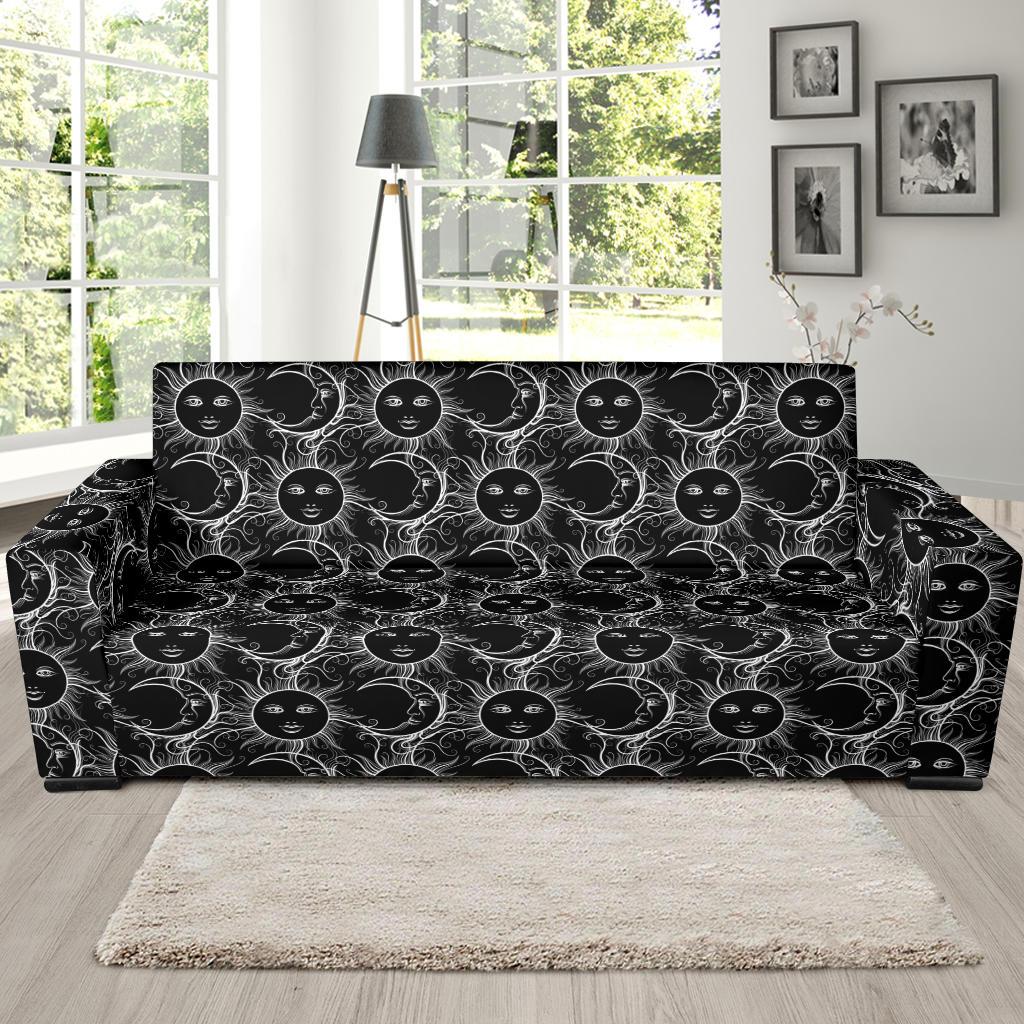 Sun Moon White Design Themed Print Sofa Slipcover-JTAMIGO.COM