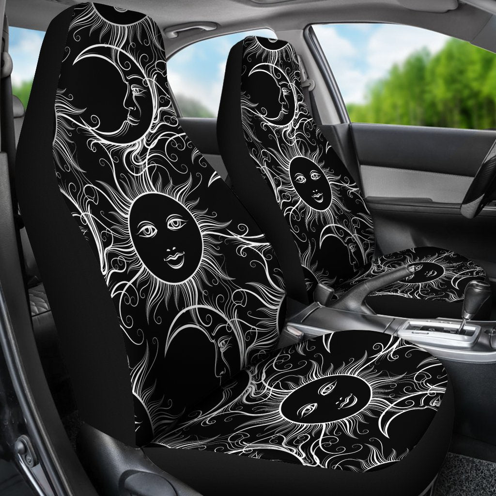 Sun Moon White Design Themed Print Universal Fit Car Seat Covers