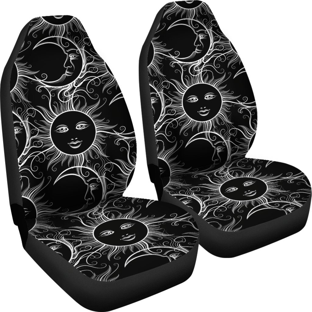 Sun Moon White Design Themed Print Universal Fit Car Seat Covers