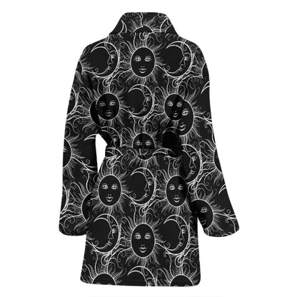 Sun Moon White Design Themed Print Women Bath Robe-JTAMIGO.COM