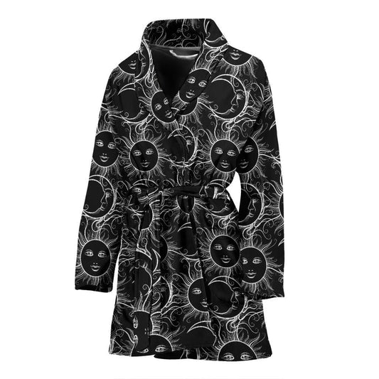 Sun Moon White Design Themed Print Women Bath Robe-JTAMIGO.COM