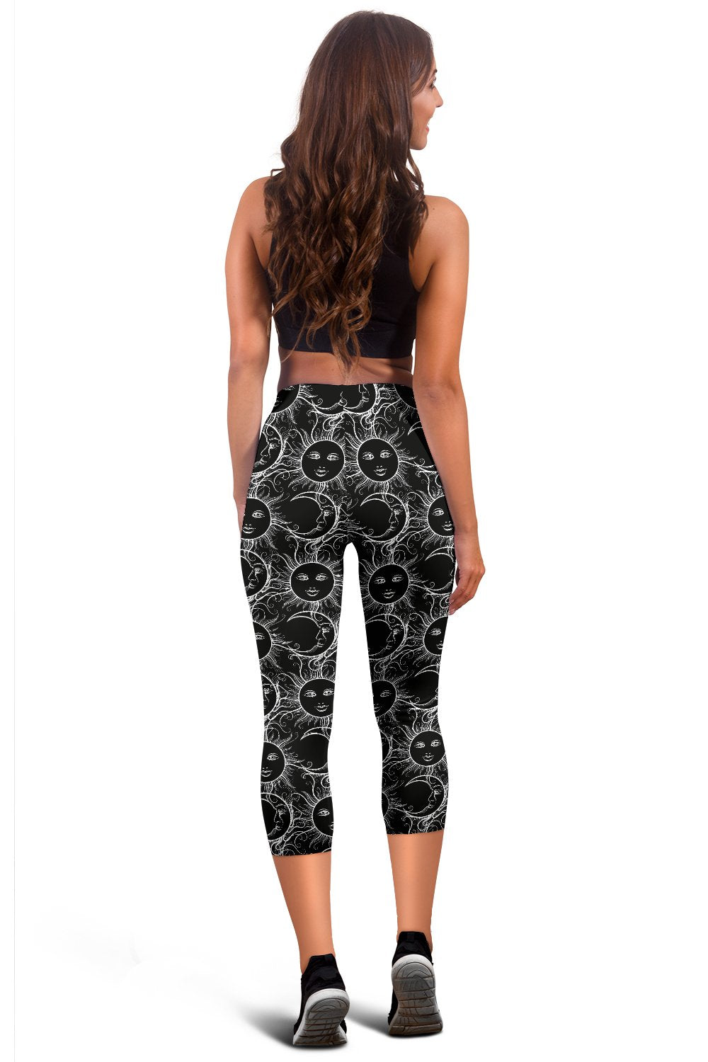 Sun Moon White Design Themed Print Women Capris