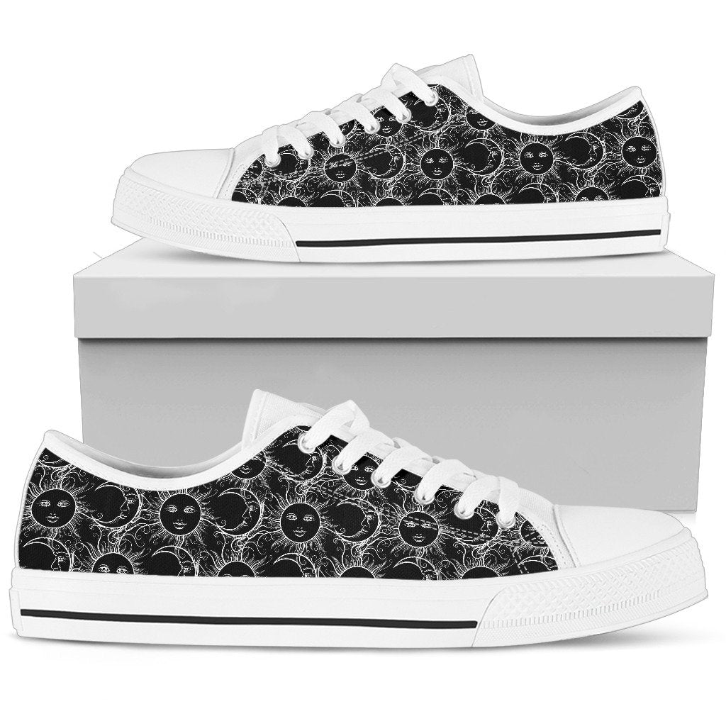 Sun Moon White Design Themed Print Women Low Top Shoes-JTAMIGO.COM