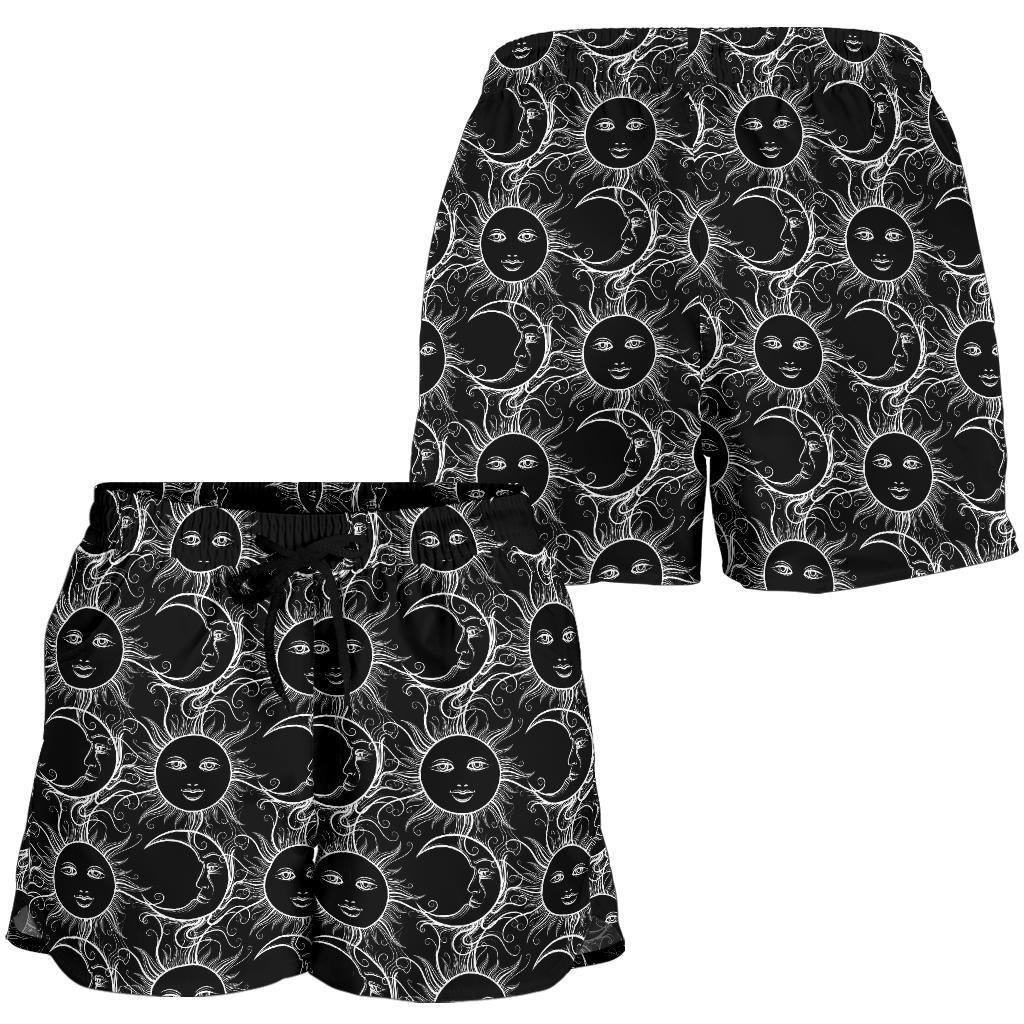 Sun Moon White Design Themed Print Women Shorts-JTAMIGO.COM