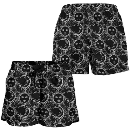Sun Moon White Design Themed Print Women Shorts-JTAMIGO.COM