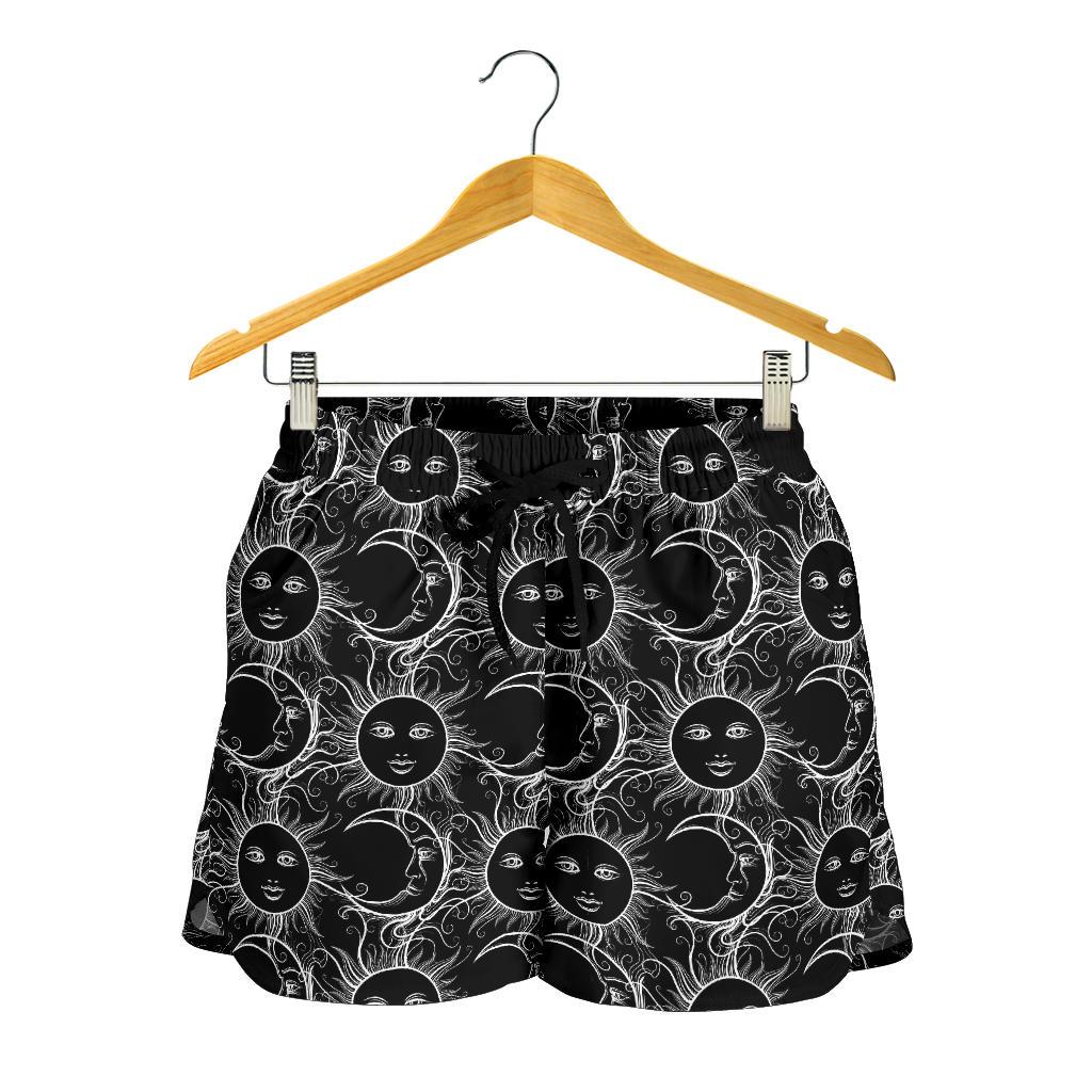 Sun Moon White Design Themed Print Women Shorts-JTAMIGO.COM