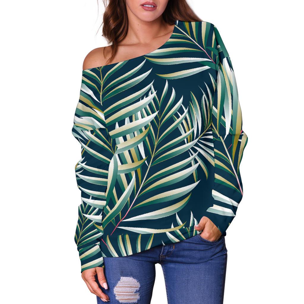 Sun Spot Tropical Palm Leaves hower Curtain Off Shoulder Sweatshirt