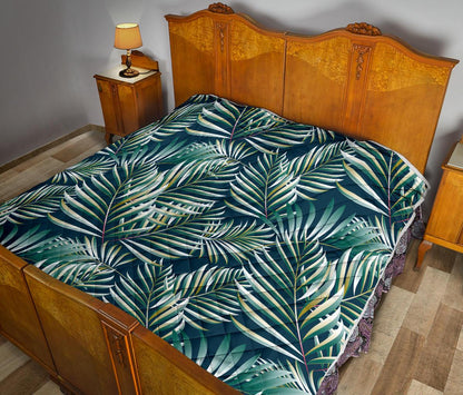 Sun Spot Tropical Palm Leaves hower Curtain Premium Quilt-JTAMIGO.COM