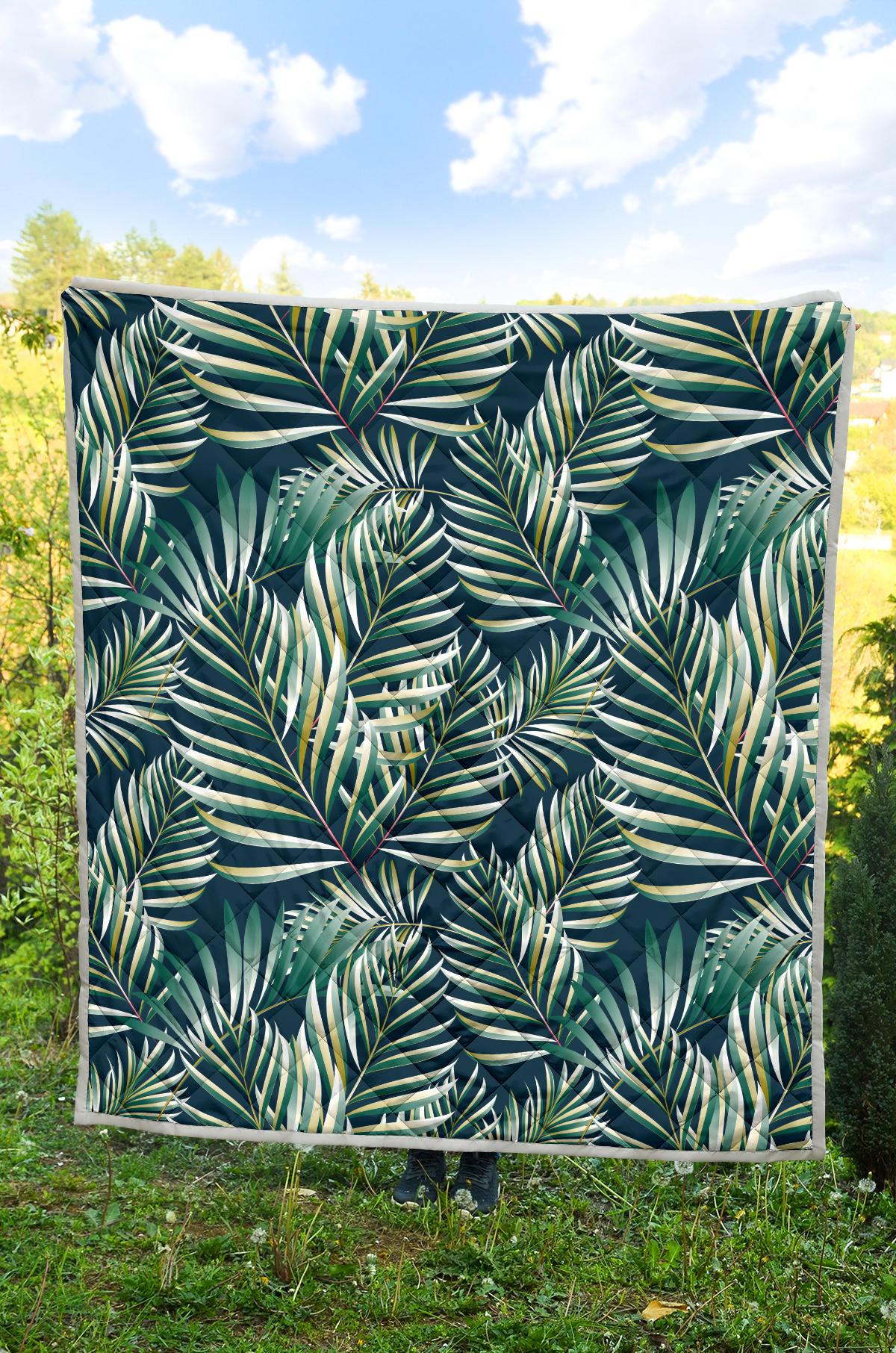 Sun Spot Tropical Palm Leaves hower Curtain Premium Quilt-JTAMIGO.COM