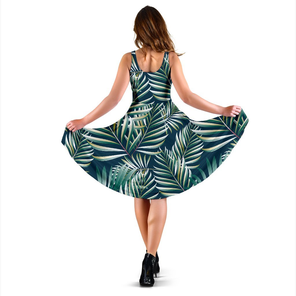 Sun Spot Tropical Palm Leaves Hower Curtain Sleeveless Dress