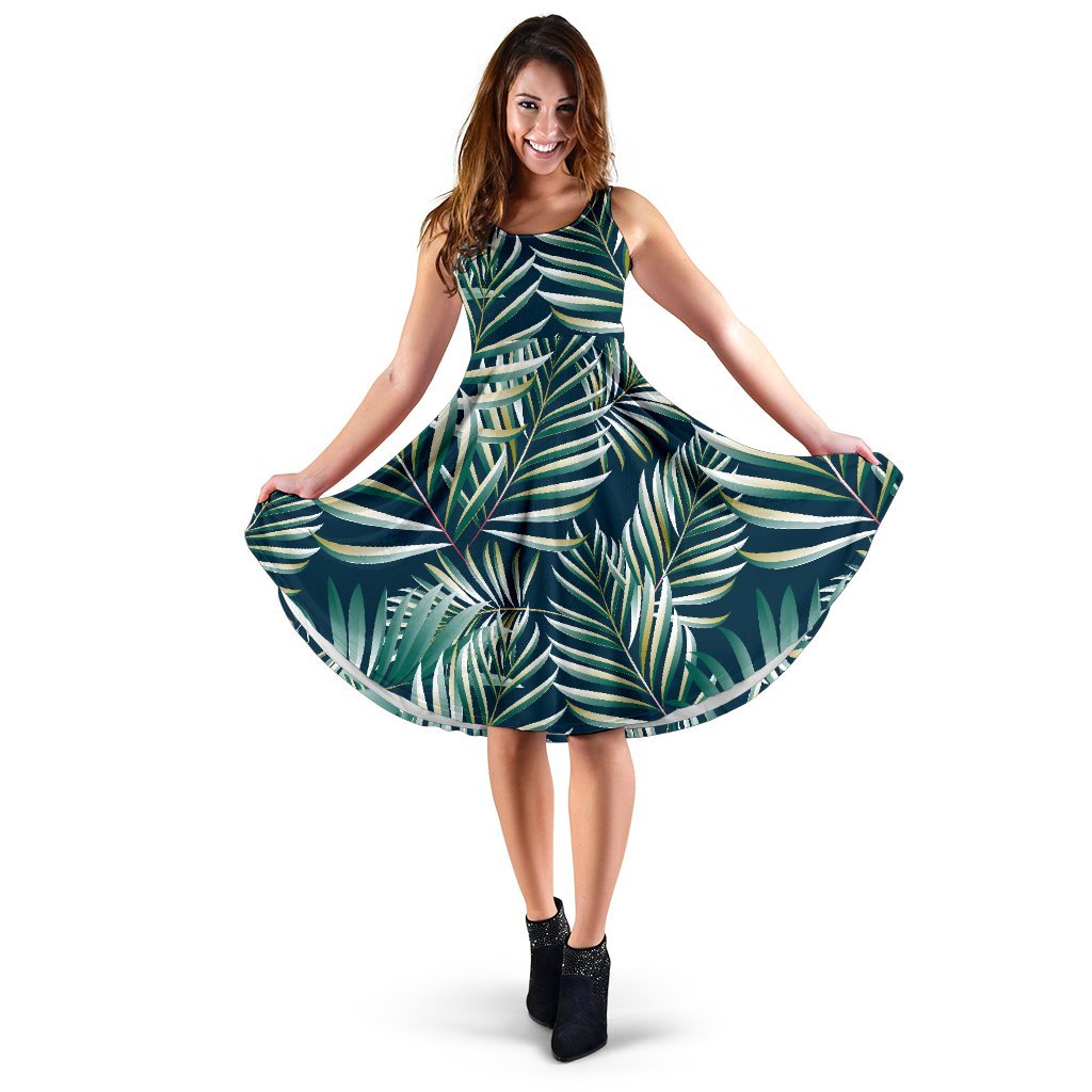 Sun Spot Tropical Palm Leaves Hower Curtain Sleeveless Dress