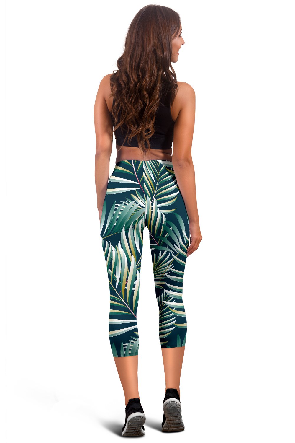 Sun Spot Tropical Palm Leaves hower Curtain Women Capris