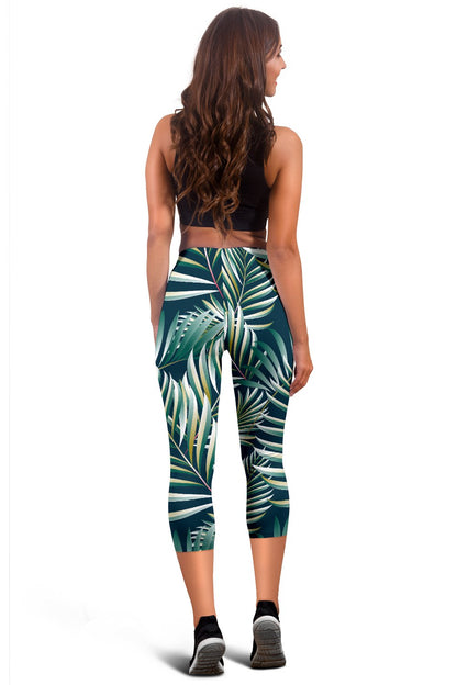 Sun Spot Tropical Palm Leaves hower Curtain Women Capris