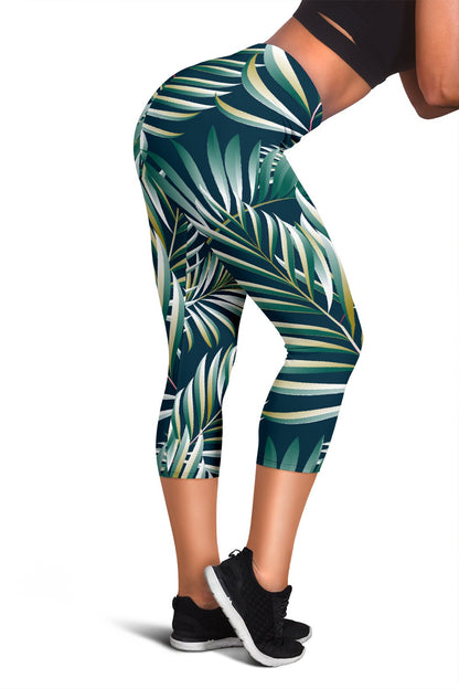 Sun Spot Tropical Palm Leaves hower Curtain Women Capris