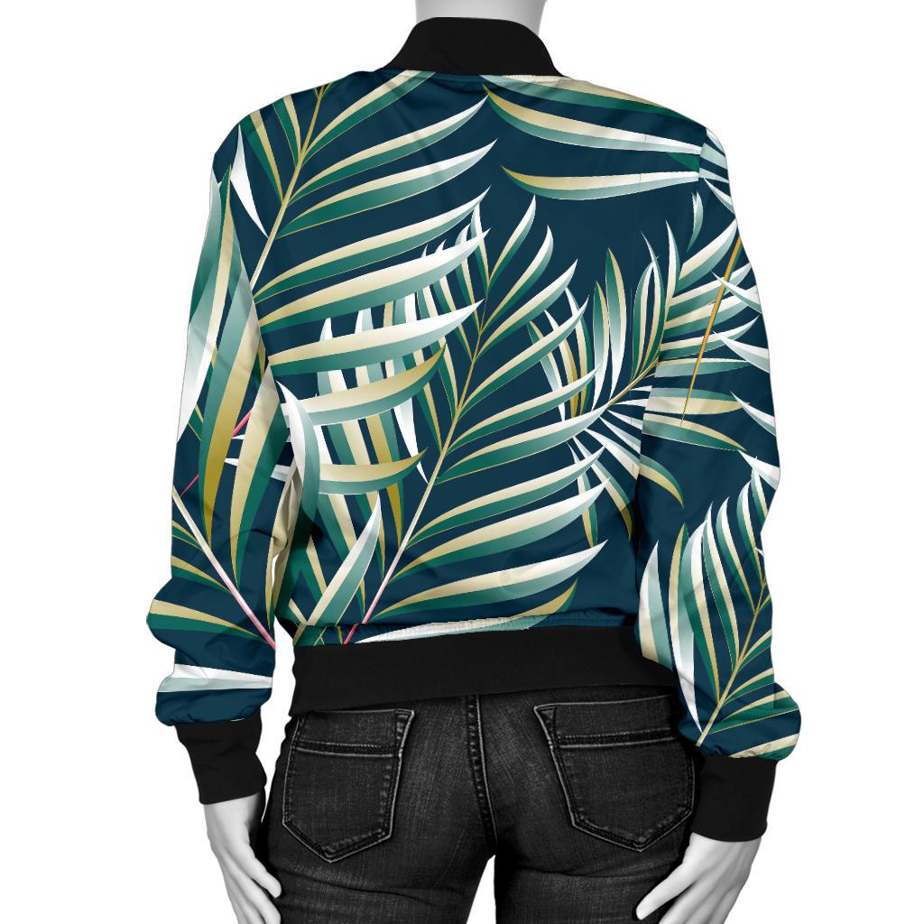 Sun Spot Tropical Palm Leaves Hower Curtain Women Casual Bomber Jacket