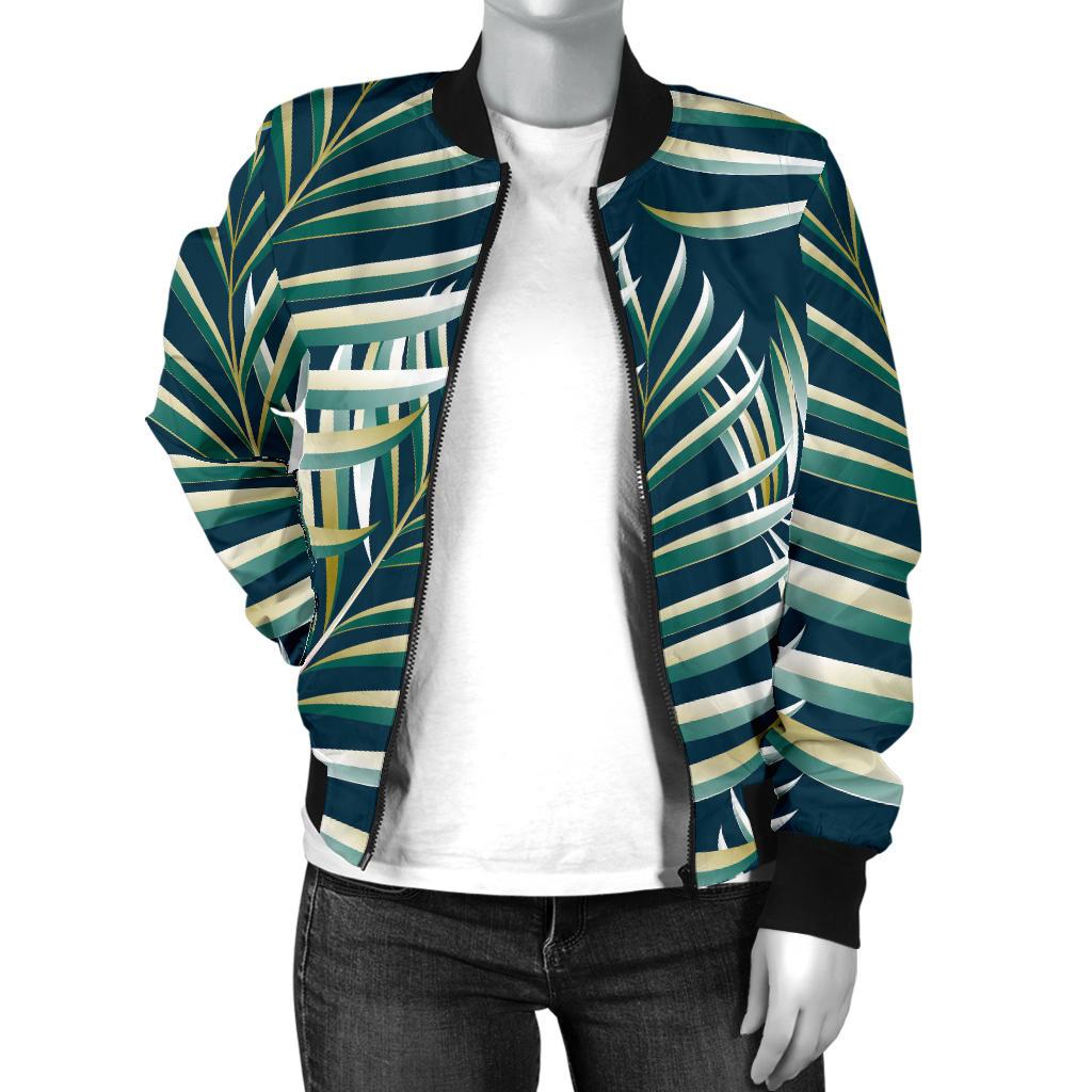 Sun Spot Tropical Palm Leaves Hower Curtain Women Casual Bomber Jacket
