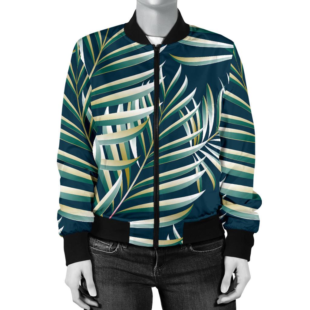 Sun Spot Tropical Palm Leaves Hower Curtain Women Casual Bomber Jacket
