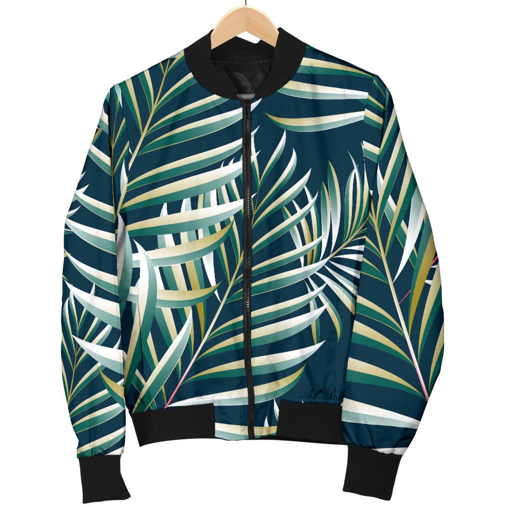Sun Spot Tropical Palm Leaves Hower Curtain Women Casual Bomber Jacket