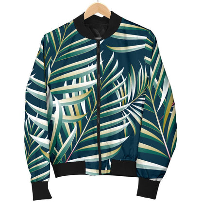 Sun Spot Tropical Palm Leaves Hower Curtain Women Casual Bomber Jacket