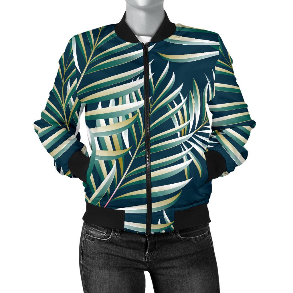 Sun Spot Tropical Palm Leaves Hower Curtain Women Casual Bomber Jacket