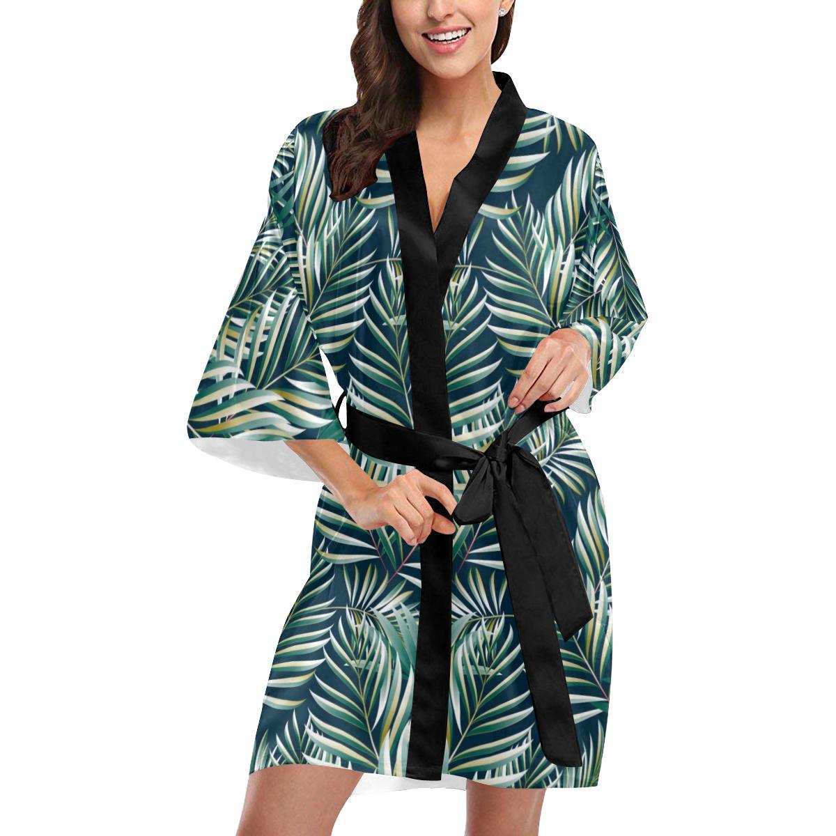Sun Spot Tropical Palm Leaves hower Curtain Women Short Kimono Robe