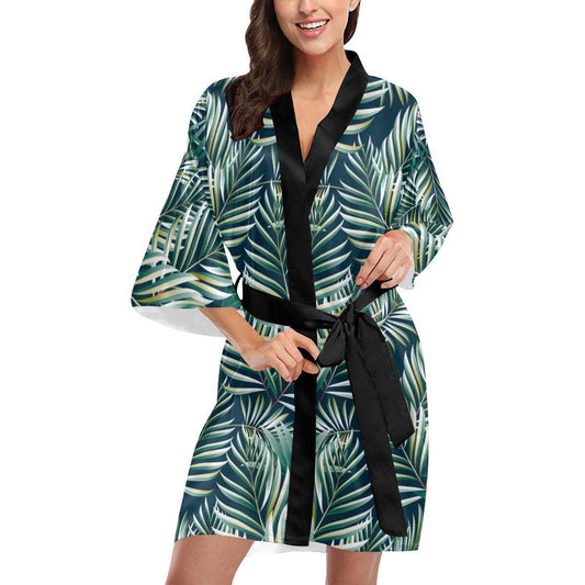 Sun Spot Tropical Palm Leaves hower Curtain Women Short Kimono Robe