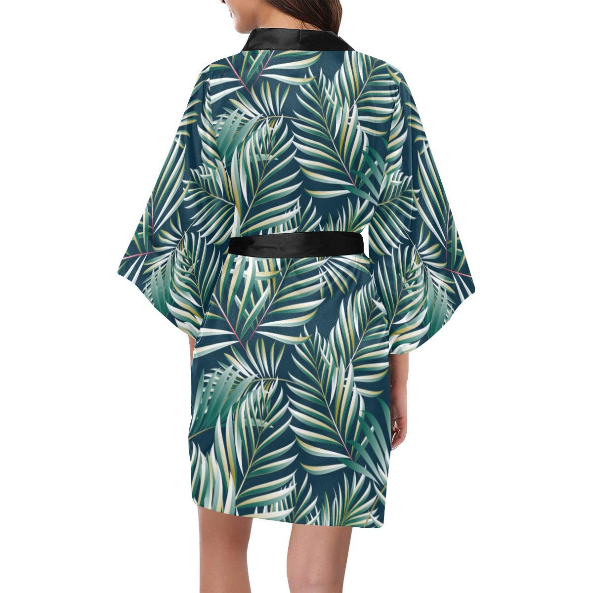 Sun Spot Tropical Palm Leaves hower Curtain Women Short Kimono Robe