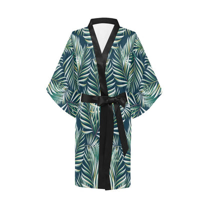 Sun Spot Tropical Palm Leaves hower Curtain Women Short Kimono Robe