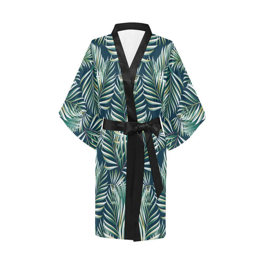 Sun Spot Tropical Palm Leaves hower Curtain Women Short Kimono Robe