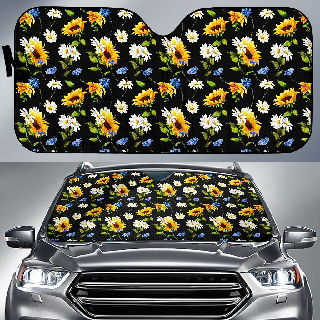 Sunflower Chamomile Bright Color Print Car Sun Shade For Windshield