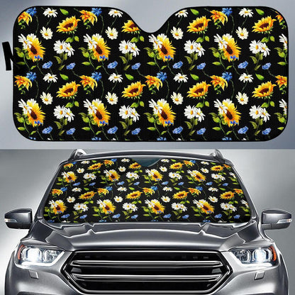 Sunflower Chamomile Bright Color Print Car Sun Shade For Windshield