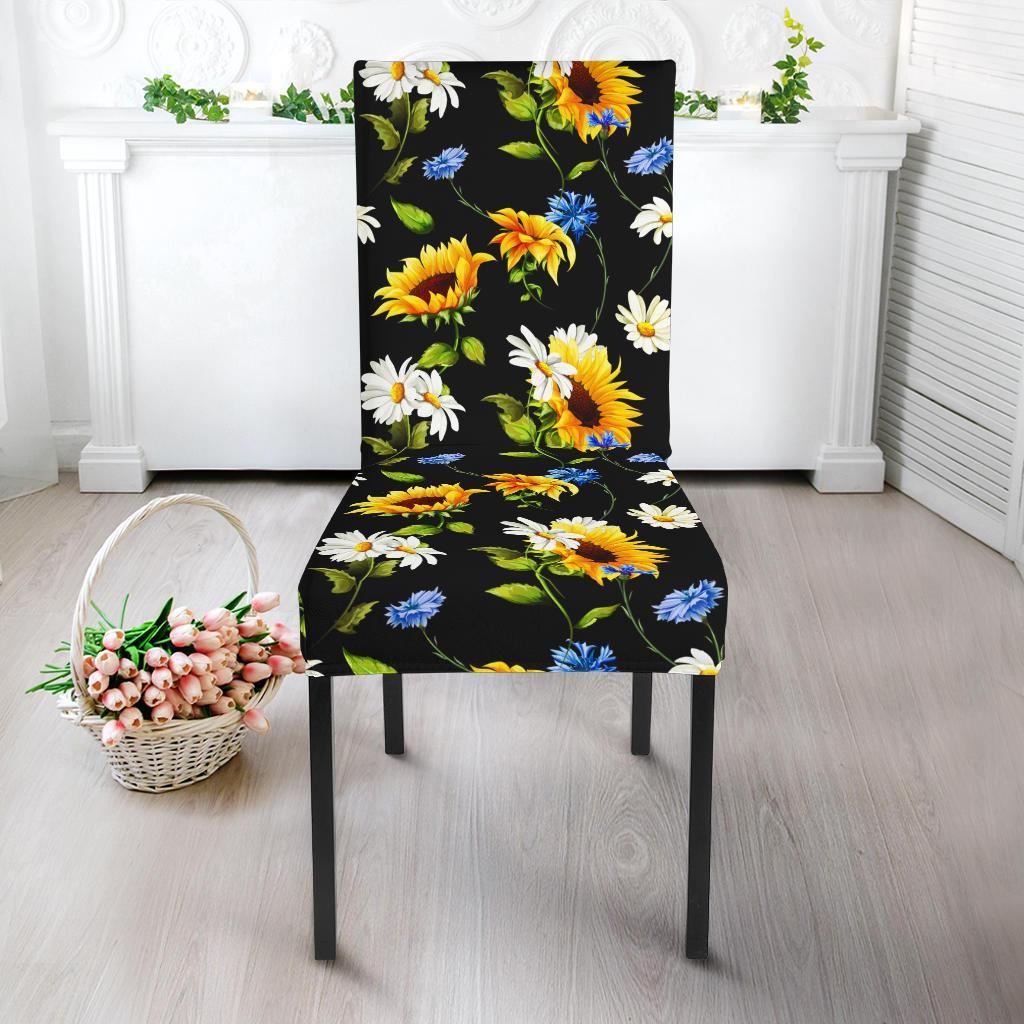 Sunflower Chamomile Bright Color Print Dining Chair Slipcover-JTAMIGO.COM