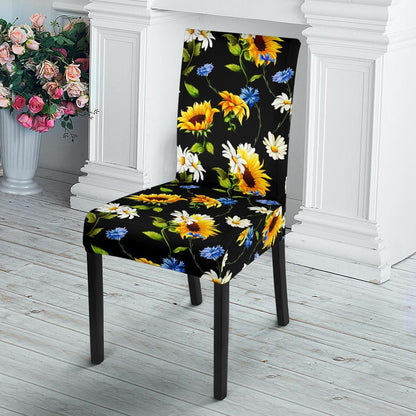 Sunflower Chamomile Bright Color Print Dining Chair Slipcover-JTAMIGO.COM