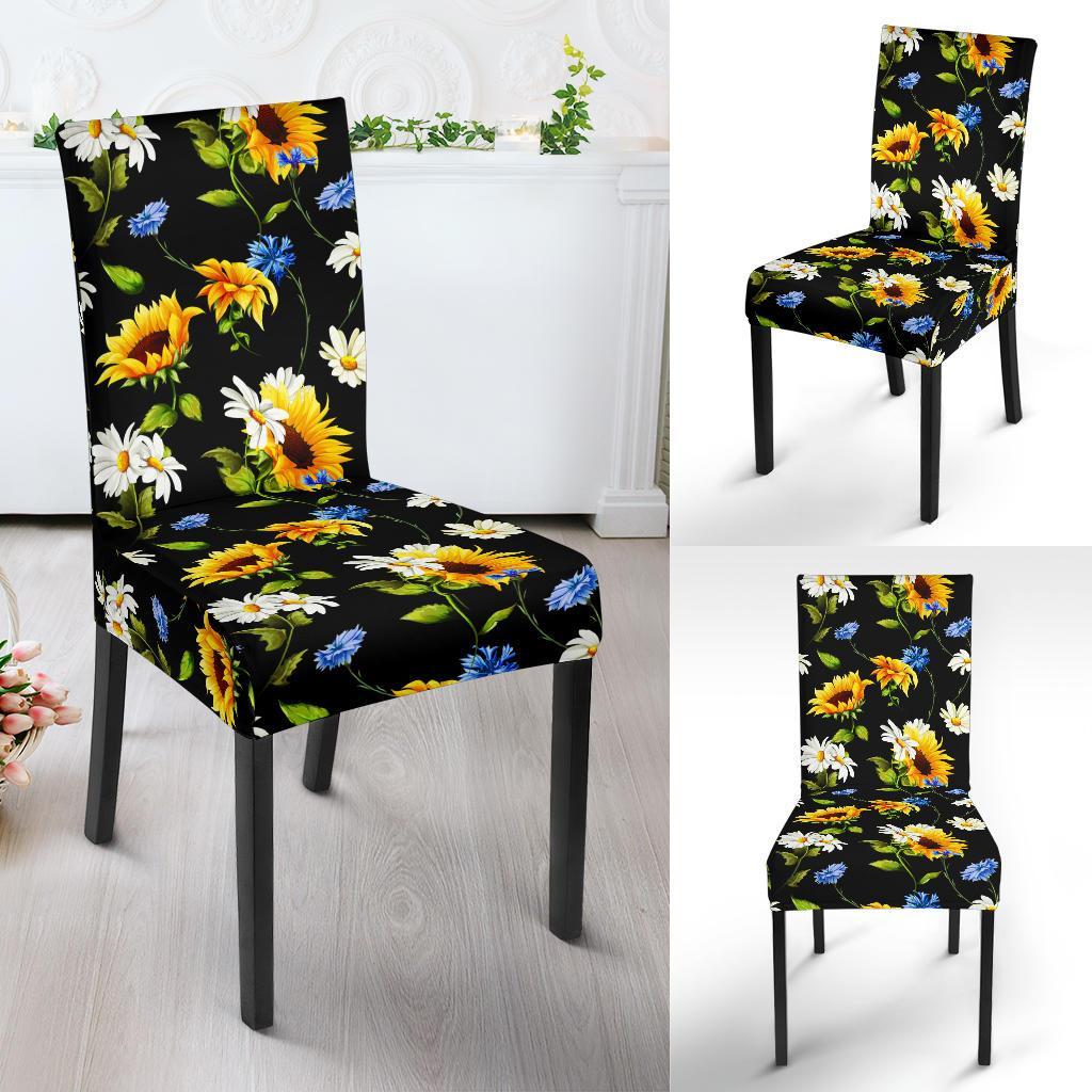 Sunflower Chamomile Bright Color Print Dining Chair Slipcover-JTAMIGO.COM