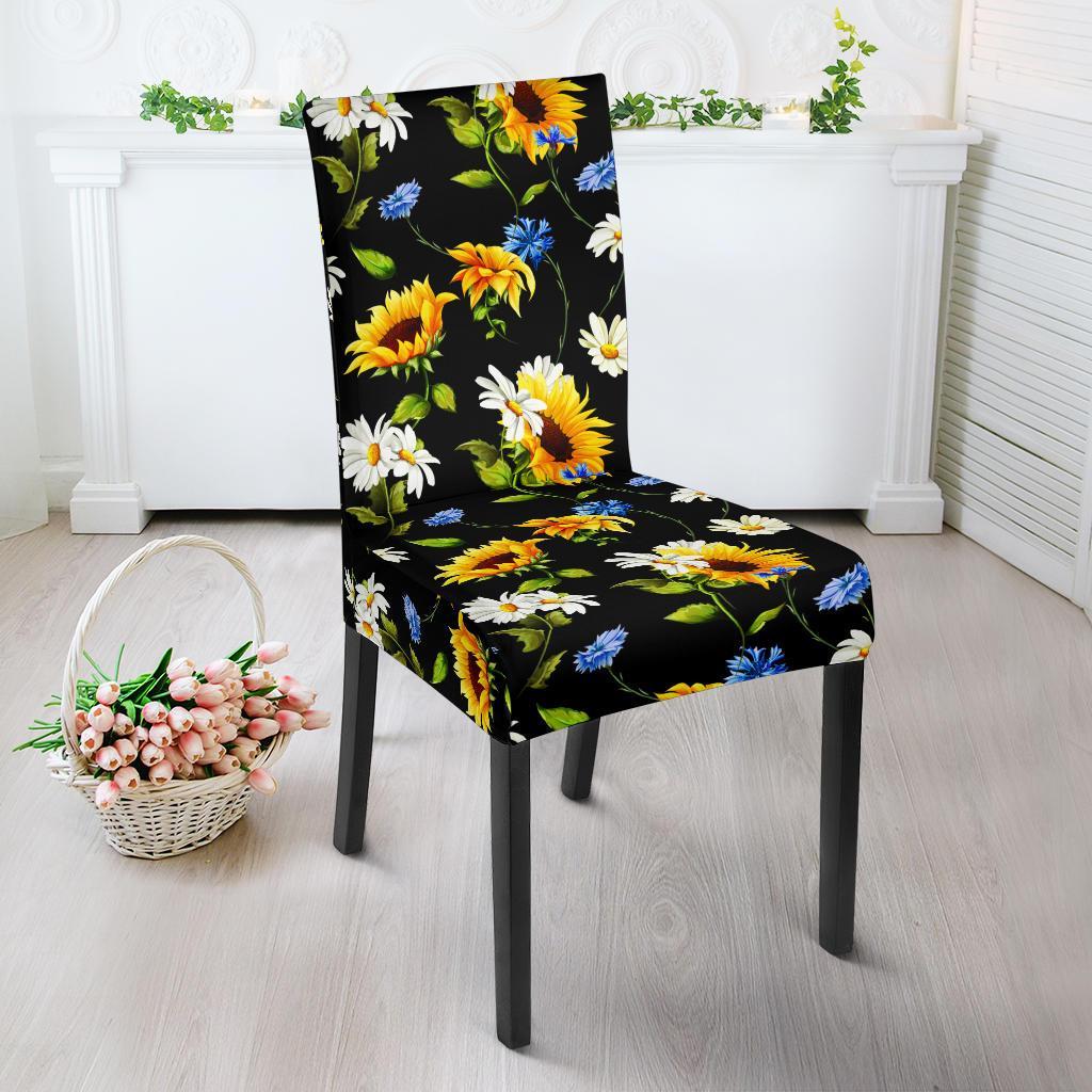 Sunflower Chamomile Bright Color Print Dining Chair Slipcover-JTAMIGO.COM
