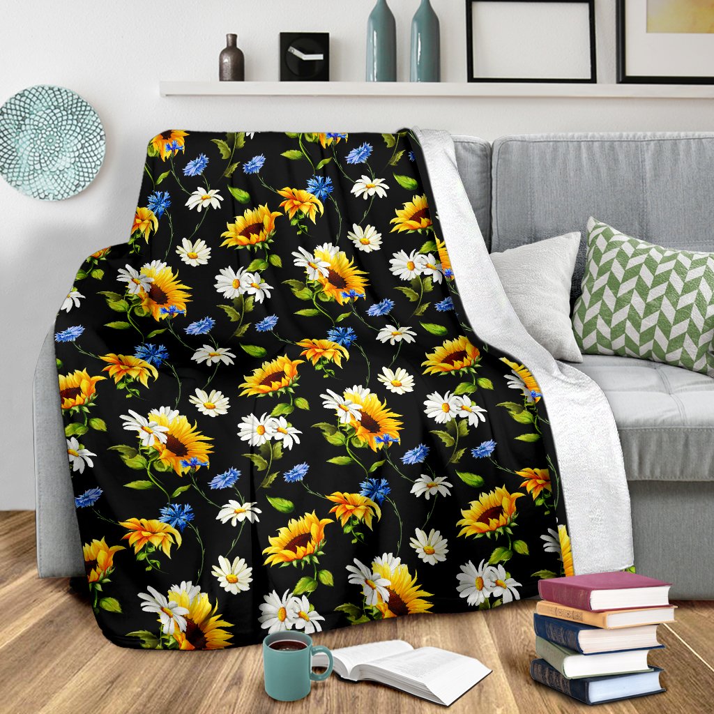 Sunflower Chamomile Bright Color Print Fleece Blanket