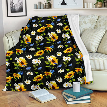 Sunflower Chamomile Bright Color Print Fleece Blanket