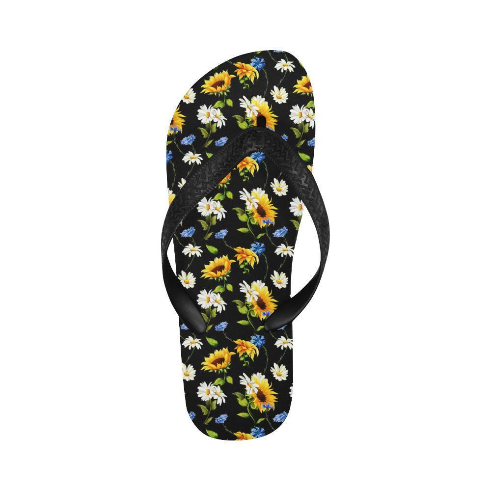 Sunflower Chamomile Bright Color Print Flip Flops-JTAMIGO.COM