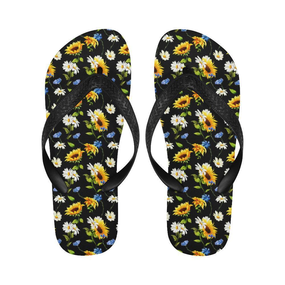 Sunflower Chamomile Bright Color Print Flip Flops-JTAMIGO.COM