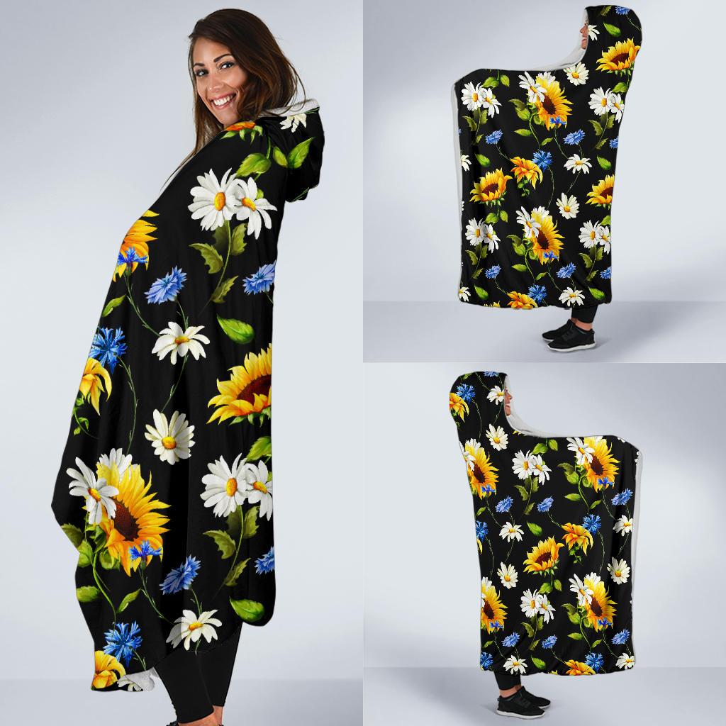 Sunflower Chamomile Bright Color Print Hooded Blanket-JTAMIGO.COM