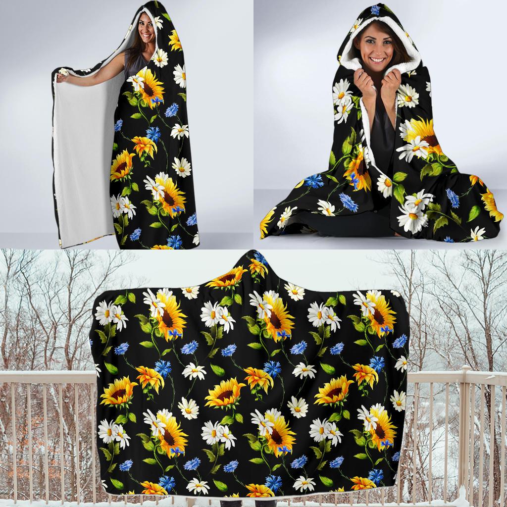 Sunflower Chamomile Bright Color Print Hooded Blanket-JTAMIGO.COM