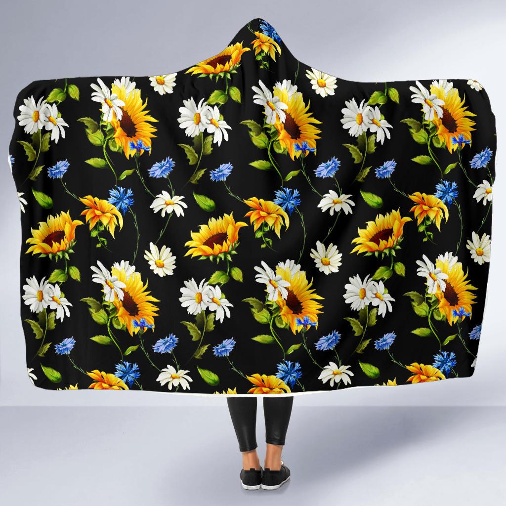 Sunflower Chamomile Bright Color Print Hooded Blanket-JTAMIGO.COM