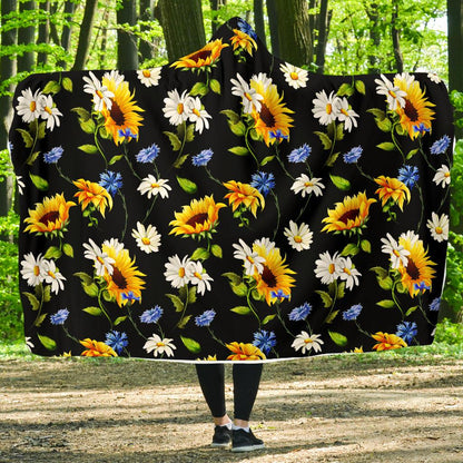 Sunflower Chamomile Bright Color Print Hooded Blanket-JTAMIGO.COM