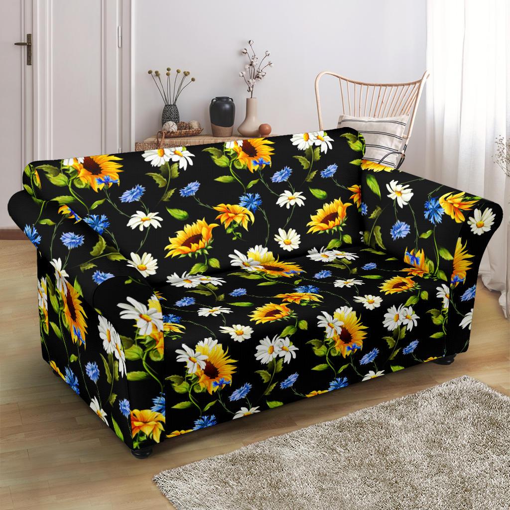 Sunflower Chamomile Bright Color Print Loveseat Slipcover-JTAMIGO.COM