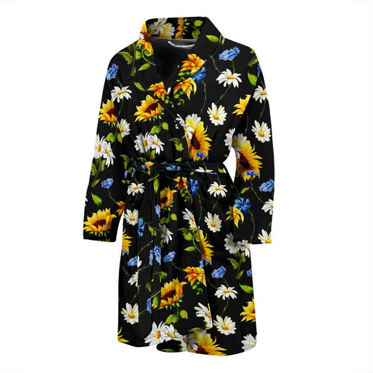 Sunflower Chamomile Bright Color Print Men Bath Robe-JTAMIGO.COM