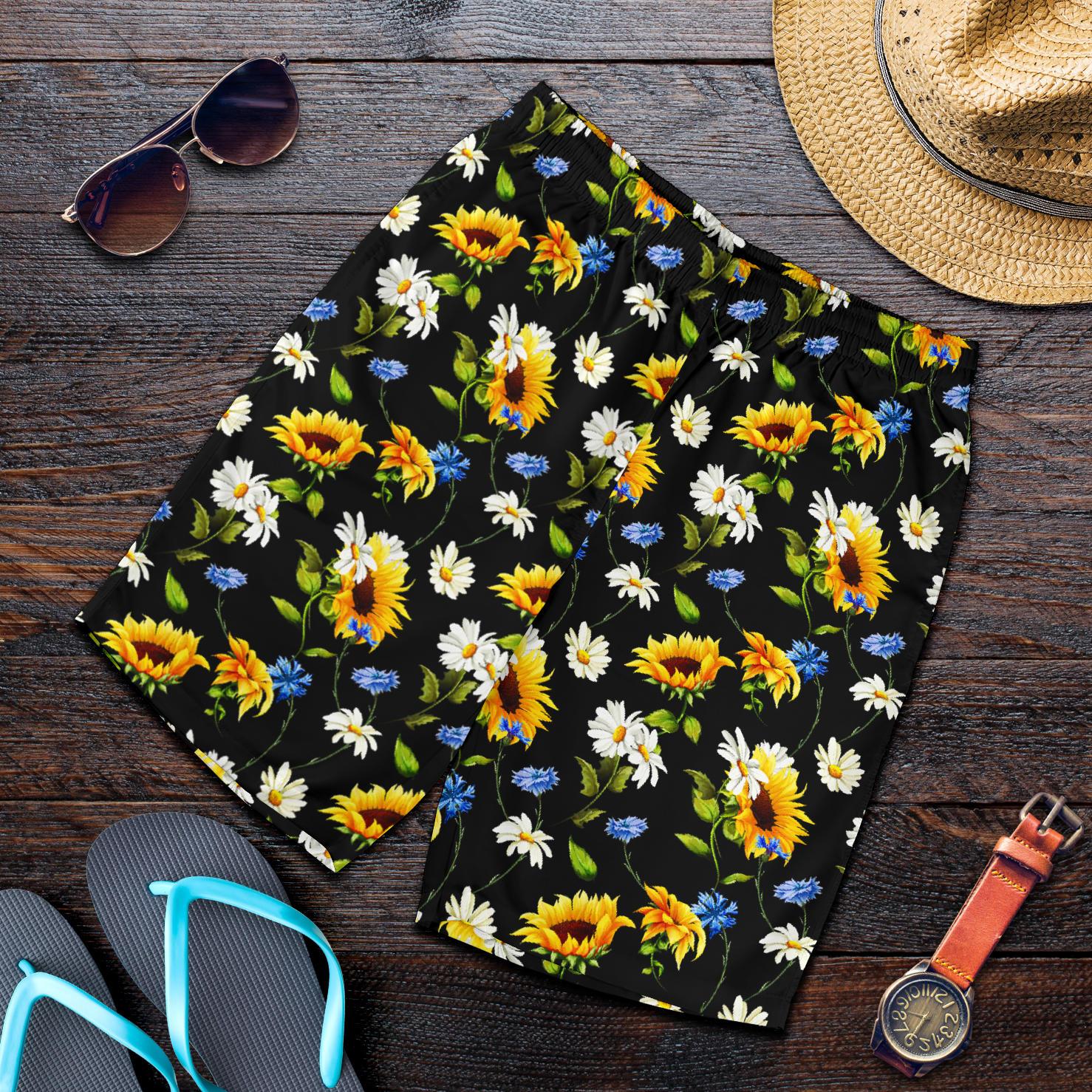 Sunflower Chamomile Bright Color Print Mens Shorts-JTAMIGO.COM